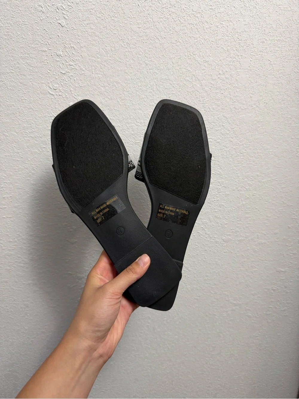 Fashion Nova Navy Blue & White Patterned Slide Sandals